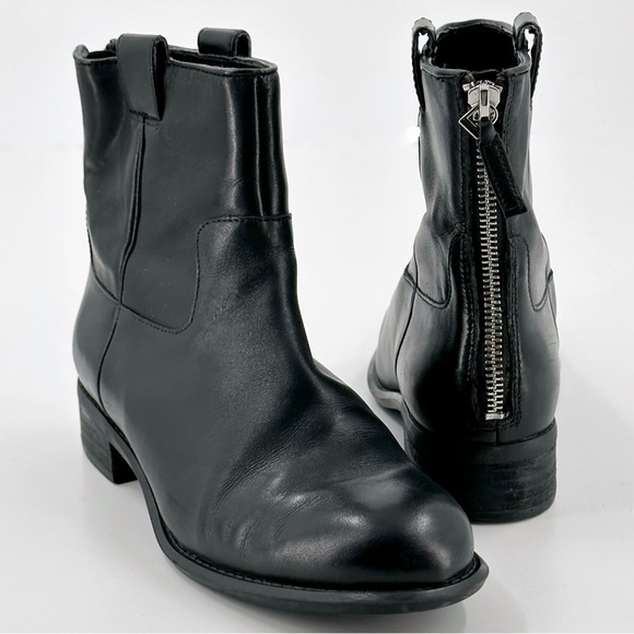 Nine West Heeled Booties Women 6.5 Black Leather Back Zip Ankle Moto Boots - Picture 1 of 8